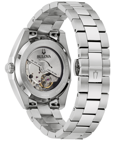 Bulova Surveyor Mens Automatic Silver Tone Stainless Steel Bracelet Watch 96b429 In Silver-tone
