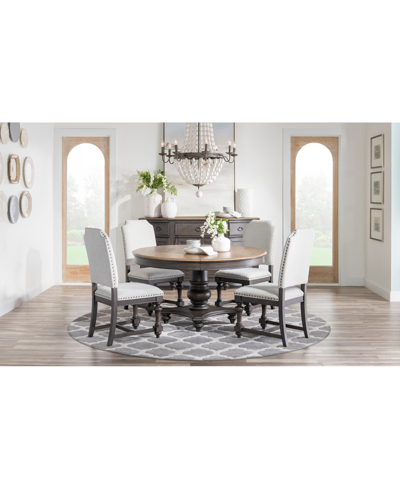 Shop Macy's Mandeville 5pc Dining Set (round Table + 4 Upholstered Chairs) In Brown