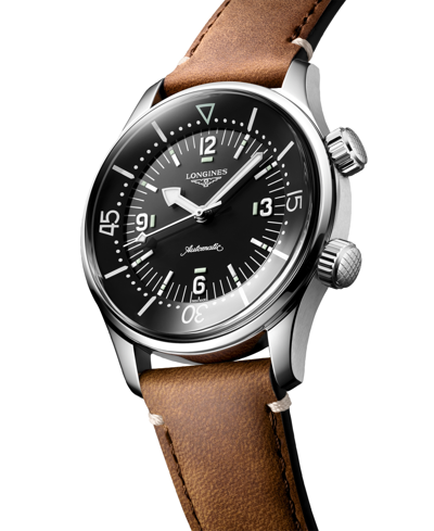 Shop Longines Men's Swiss Automatic Legend Diver Brown Leather Strap Watch 39mm In No Color