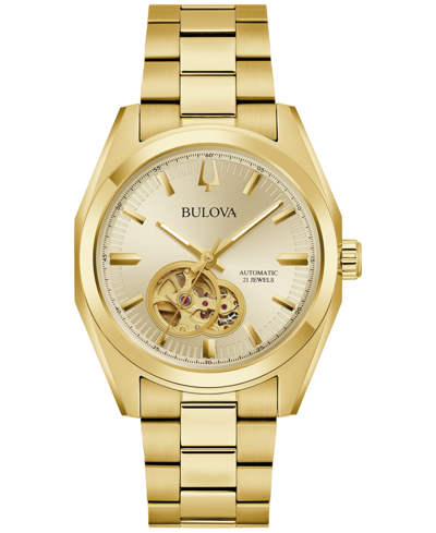 Bulova Surveyor Mens Automatic Gold Tone Stainless Steel Bracelet Watch 97a182 In Gold-tone