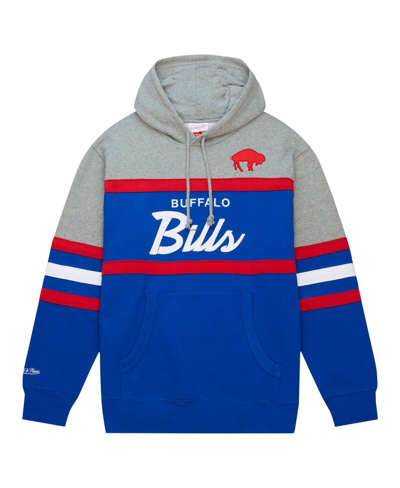 Shop Mitchell & Ness Men's  Royal, Heather Gray Buffalo Bills Head Coach Pullover Hoodie In Royal,heather Gray