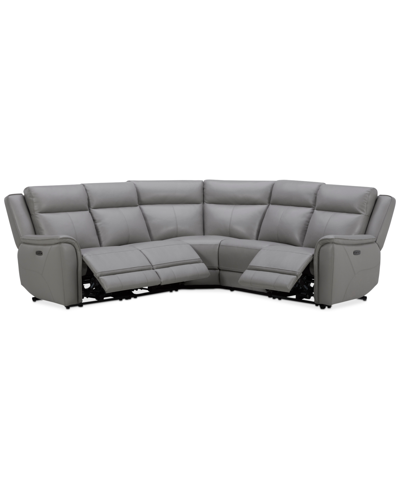 Shop Macy's Addyson 117" 5-pc. Leather Sectional With 3 Zero Gravity Recliners With Power Headrests, Created For In Ash