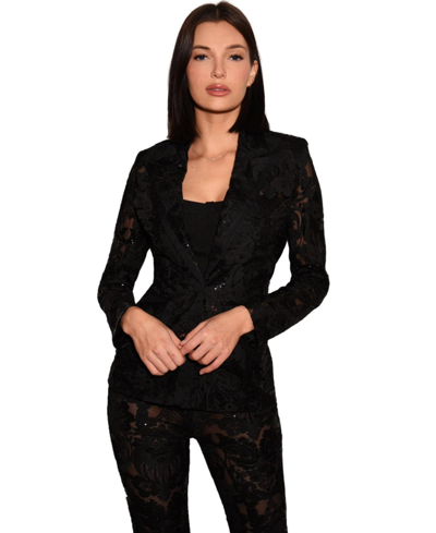 Shop Akalia Sara Black Lace Floral Long Sleeve Blazer