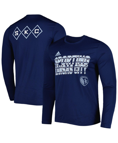 Shop Adidas Originals Men's Adidas Navy Sporting Kansas City Jersey Hook Aeroready Long Sleeve T-shirt