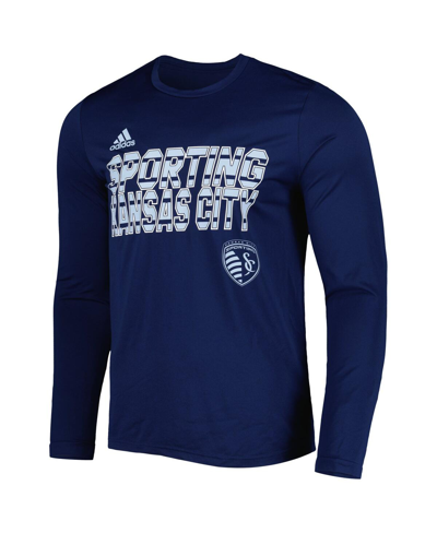 Shop Adidas Originals Men's Adidas Navy Sporting Kansas City Jersey Hook Aeroready Long Sleeve T-shirt