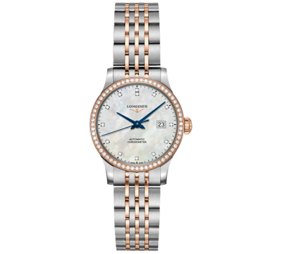 Shop Longines Women's Swiss Automatic Record Diamond (1/2 Ct. T.w.) Stainless Steel & 18k Rose Gold Cap 200 Bracel In No Color