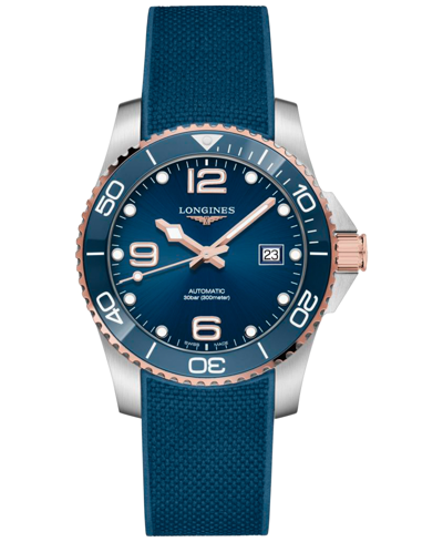 Shop Longines Men's Swiss Automatic Hydroconquest Blue Rubber Strap Watch 41mm