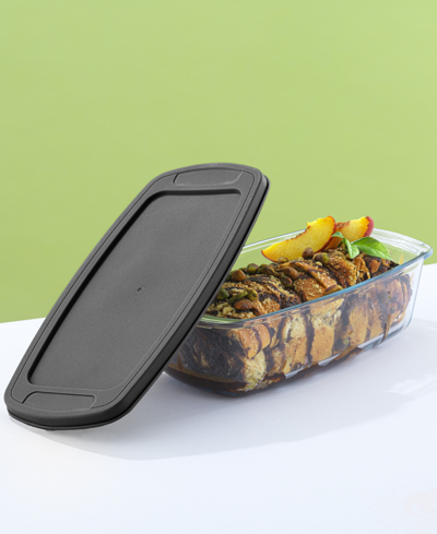 Joyjolt Glass Set Of 3 Loaf Pans With Lids In Black