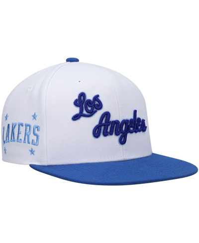 Mitchell & Ness Men's  White And Royal Los Angeles Lakers Hardwood Classics Snapback Hat In White,royal