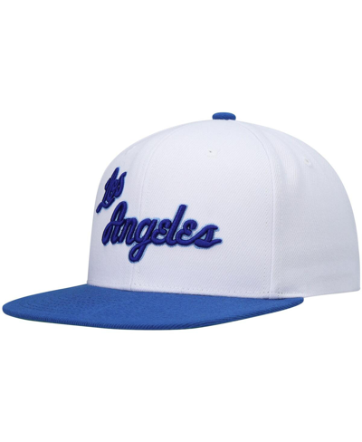 Mitchell & Ness Men's  White And Royal Los Angeles Lakers Hardwood Classics Snapback Hat In White,royal