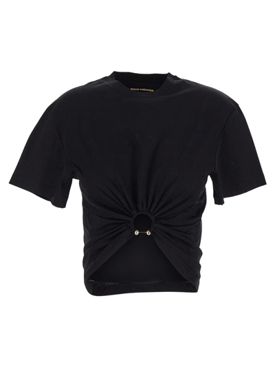 Shop Rabanne Cotton Cropped T-shirt In Black