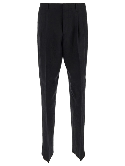 Shop Lardini Linen Trousers In Black