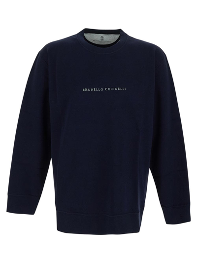 Shop Brunello Cucinelli Logo Sweatshirt In Blue