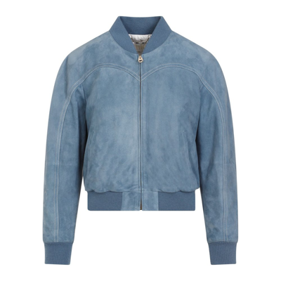 Shop Chloé Bomber Leather Jacket In Blue