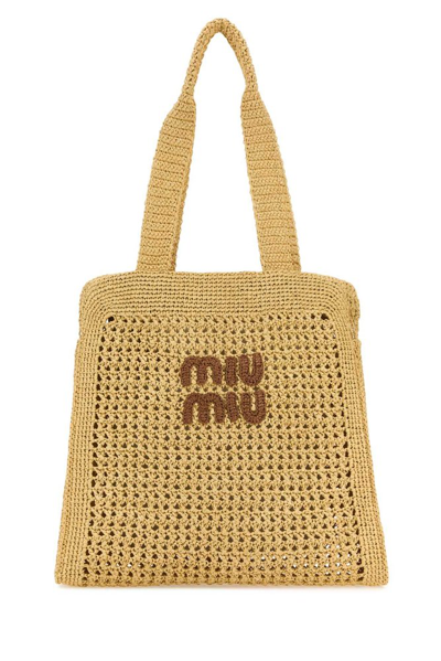 Shop Miu Miu Crochet Shopping Bag In Beige