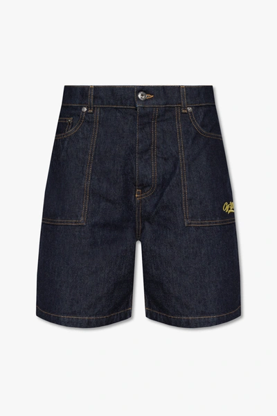 Shop Off-white Navy Blue Denim Shorts In New