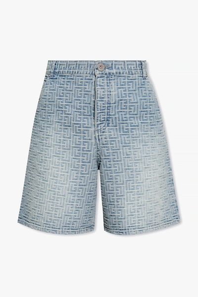 Shop Balmain Blue Denim Shorts In New