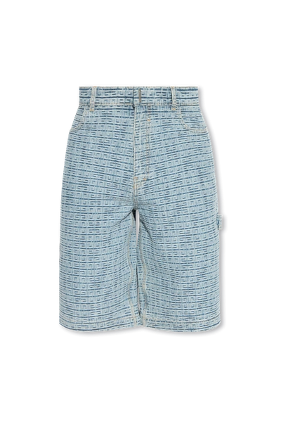 Shop Givenchy Light Blue Denim Shorts With Jacquard Pattern In New