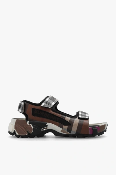 Shop Burberry Brown Patterned Sandals In New