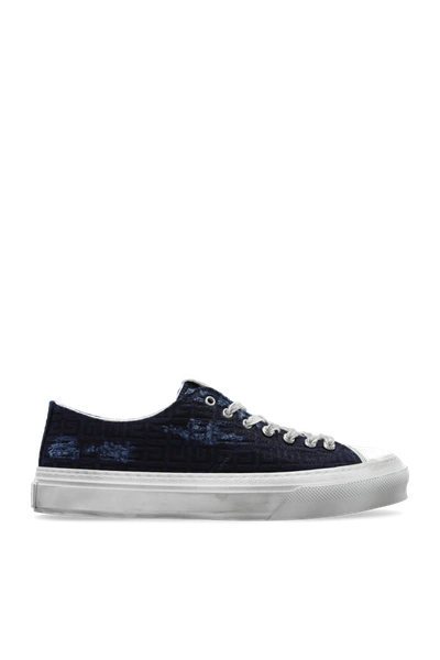 Shop Givenchy Navy Blue Monogrammed Sneakers In New