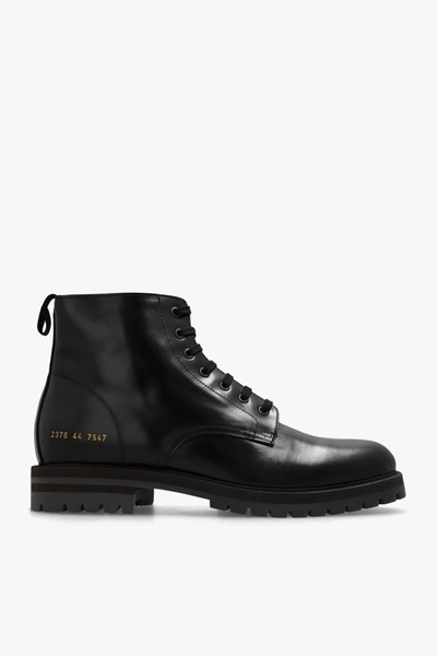 Shop Common Projects Black Leather Combat Boots In New