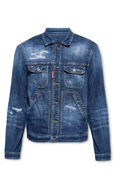Shop Dsquared2 Navy Blue Denim Jacket In New