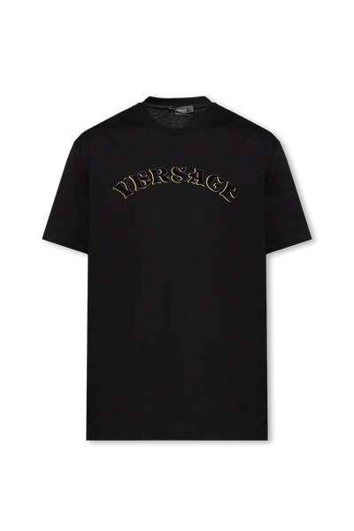 Shop Versace Black T-shirt With Logo In New