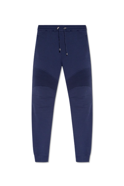 Shop Balmain Navy Blue Sweatpants With Logo In New