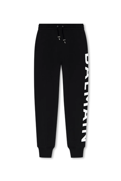 Shop Balmain Black Sweatpants With Logo In New