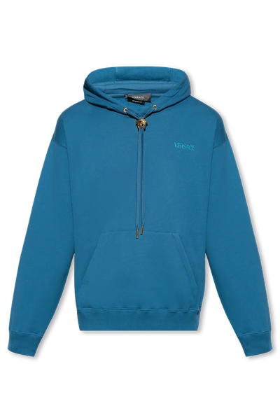 Shop Versace Blue Hoodie With Logo In New