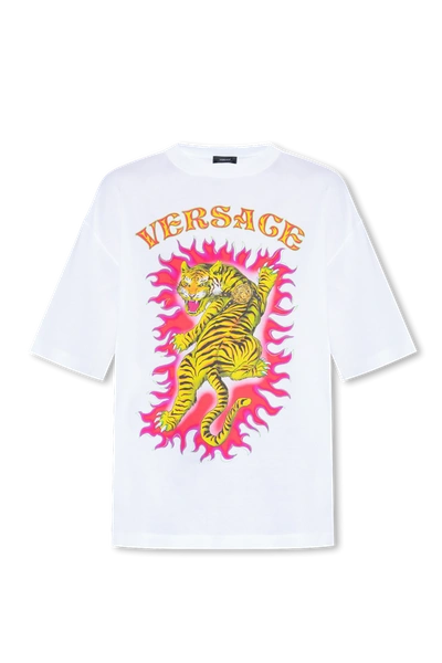 Shop Versace White Printed T-shirt In New