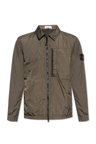 Shop Stone Island Green Jacket With Logo In New