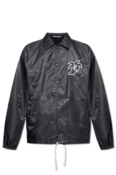 Shop Palm Angels Black Jacket With Logo In New