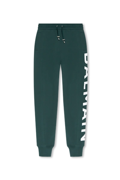 Shop Balmain Green Sweatpants With Logo In New