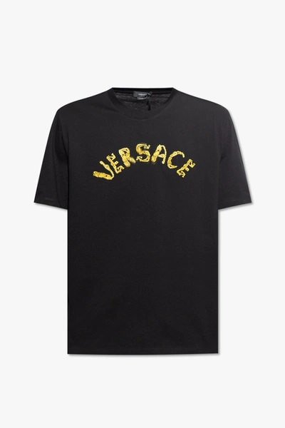 Shop Versace Black T-shirt With Logo In New