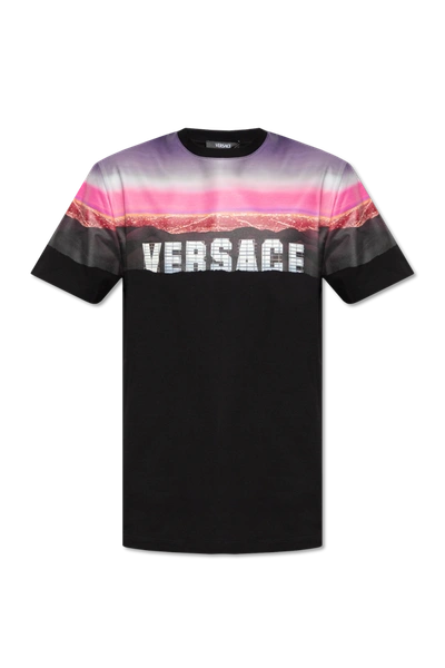 Shop Versace Black Printed T-shirt In New
