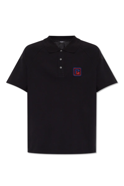 Shop Balmain Black Polo Shirt With Monogram In New