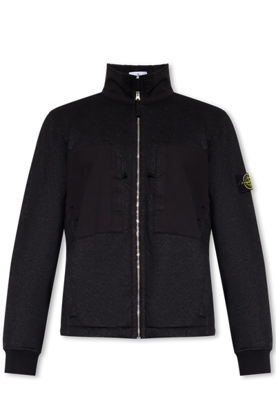 Shop Stone Island Black Sweatshirt With Standing Collar In New