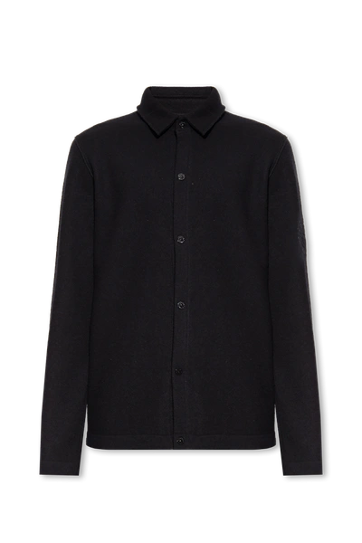Shop Stone Island Navy Blue Wool Shirt With Logo In New