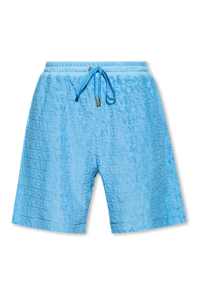 Shop Versace Blue Cotton Shorts In New