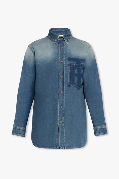 Shop Burberry Blue Denim Shirt With Logo In New