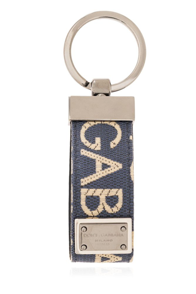 Shop Dolce & Gabbana Logo Embroidered Keychain In Blue