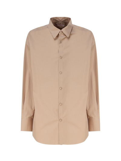 Shop Valentino Collared Sleeved Shirt In Beige