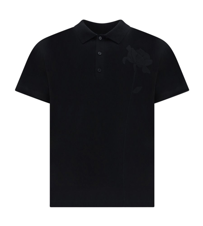 Shop Valentino Button Detailed Straight Hem Polo Shirt In Black