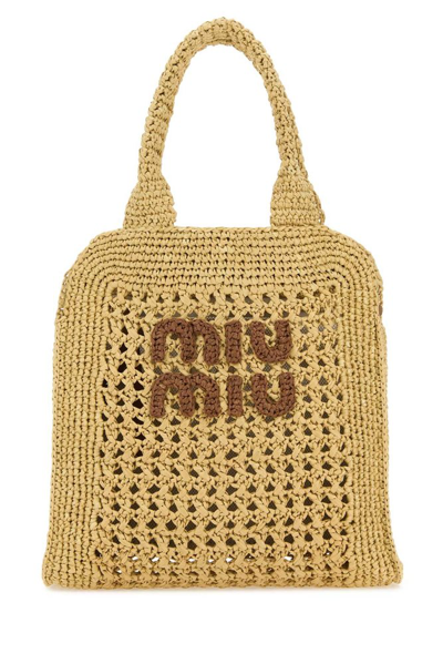 Shop Miu Miu Logo Detailed Handbag In Beige