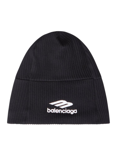 Shop Balenciaga Logo Embroidered Knit Beanie In Black