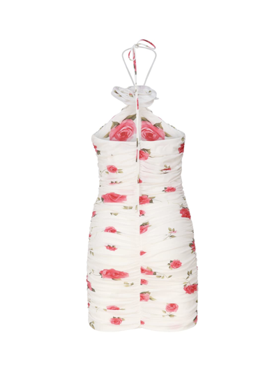 Shop Magda Butrym Wrap Dress With Ruched Floral Applique And Cream Print In White