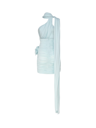 Shop Magda Butrym Mini Dress With Wrap Neckline In Blue In Light Blue