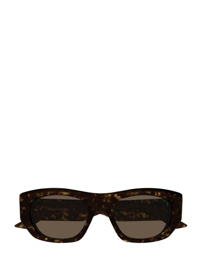 Shop Alexander Mcqueen Eyewear Rectangle Frame Sunglasses In Brown