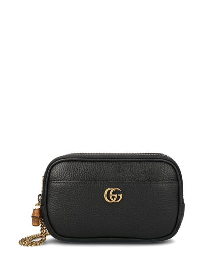Shop Gucci Double G Bamboo Detailed Shoulder Bag In Black